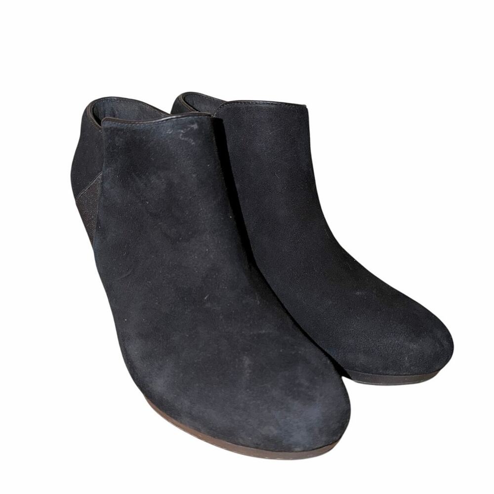 Clark’s black leather stiletto heel boot bootie ankle boot side zip 8.5 career